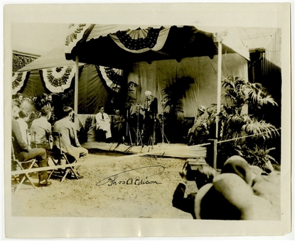 Thomas Edison Signed Sepia-Toned News Service Photo (JSA)